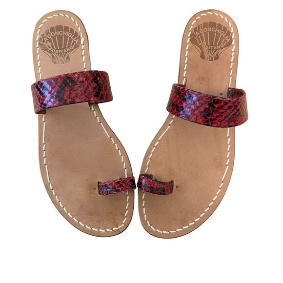 Laconchiglia Positano Made in Italy Flat Snake Print Leather Sandals 8.5 NEW - Picture 3 of 6